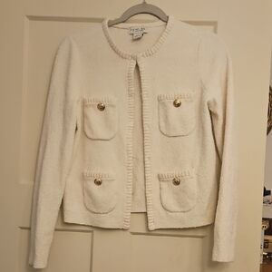 Rachel Zoe Cream Knit Cardigan with Gold Accents